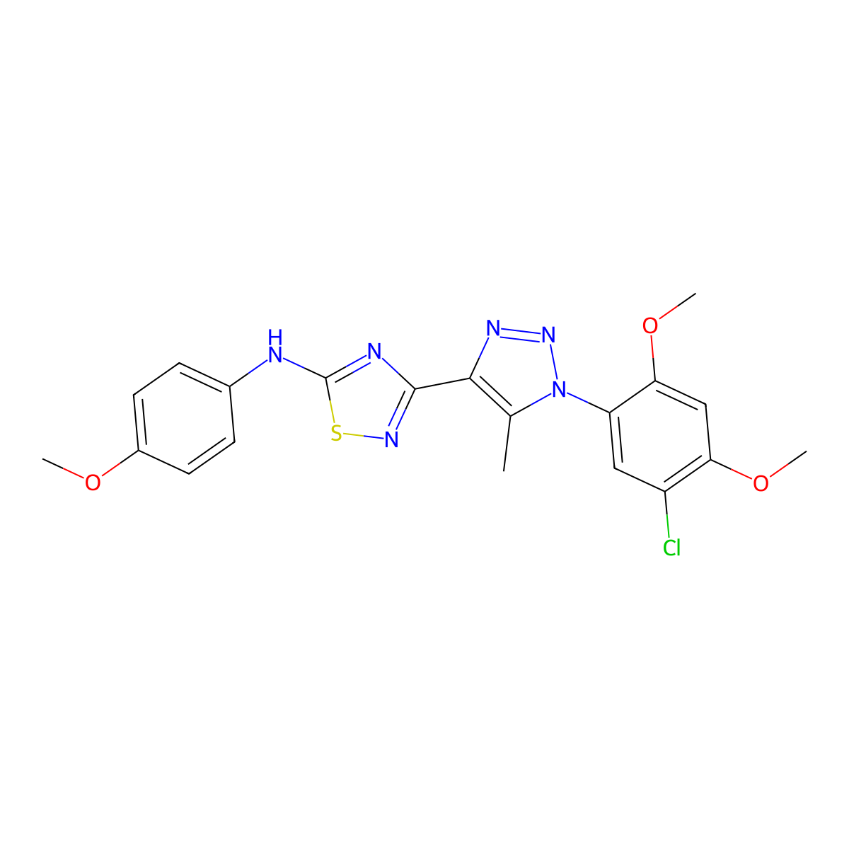 3-[1-(5-chloro-2,4-dimethoxyphenyl)-5-methyl-1H-1,2,3-triazol-4-yl]-N-(4-methoxyphenyl)-1,2,4-thiadiazol-5-amine molecular structure, CAS 1185163-73-8