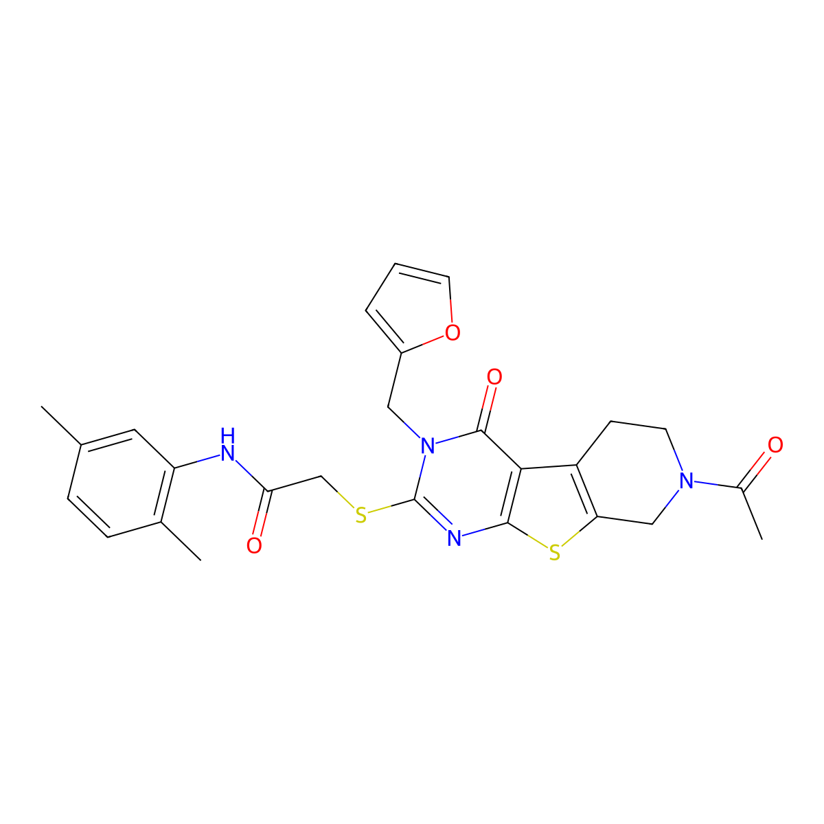 2-((7-acetyl-3-(furan-2-ylmethyl)-4-oxo-3,4,5,6,7,8-hexahydropyrido[4',3':4,5]thieno[2,3-d]pyrimidin-2-yl)thio)-N-(2,5-dimethylphenyl)acetamide molecular structure, CAS 1185164-00-4