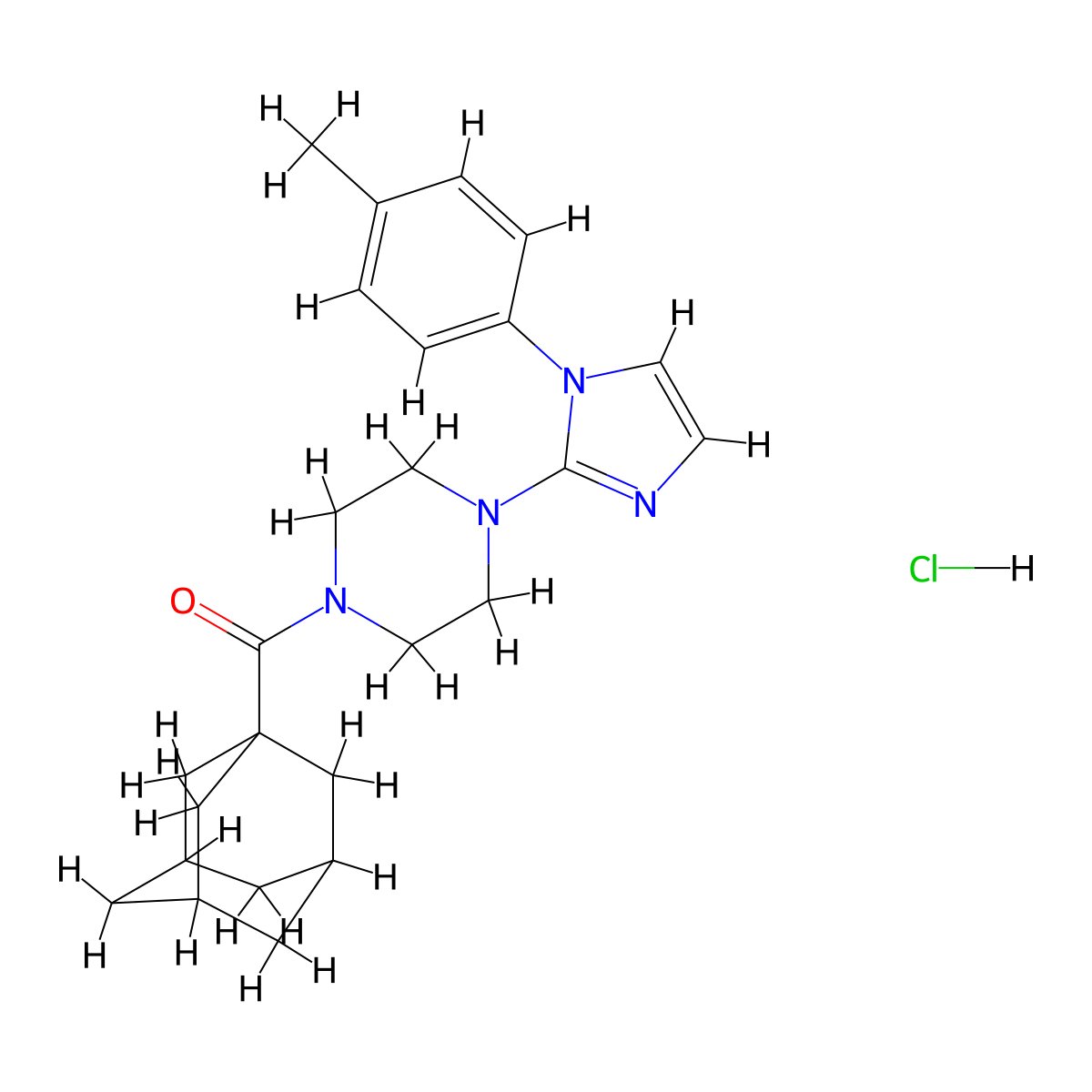 (1R,3s)-adamantan-1-yl(4-(1-(p-tolyl)-1H-imidazol-2-yl)piperazin-1-yl)methanone hydrochloride molecular structure, CAS 1185164-21-9