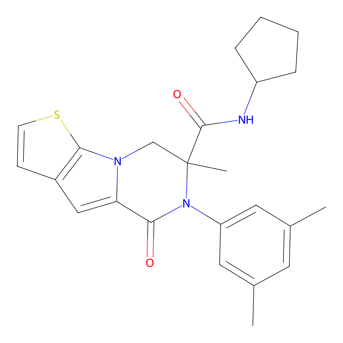 N-cyclopentyl-6-(3,5-dimethylphenyl)-7-methyl-5-oxo-5,6,7,8-tetrahydrothieno[3',2':4,5]pyrrolo[1,2-a]pyrazine-7-carboxamide molecular structure, CAS 1185164-26-4
