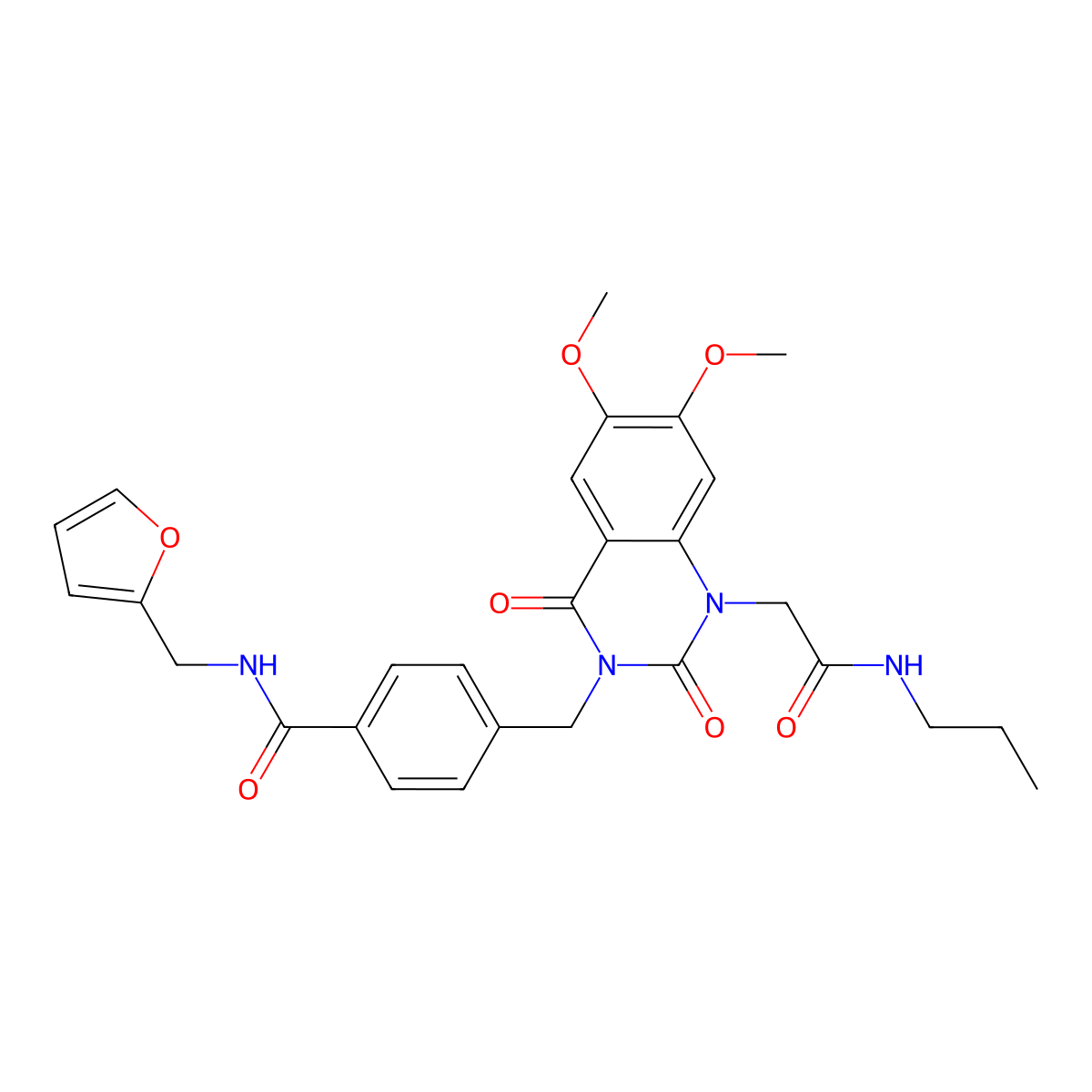 4-((6,7-dimethoxy-2,4-dioxo-1-(2-oxo-2-(propylamino)ethyl)-1,2-dihydroquinazolin-3(4H)-yl)methyl)-N-(furan-2-ylmethyl)benzamide molecular structure, CAS 1185165-08-5