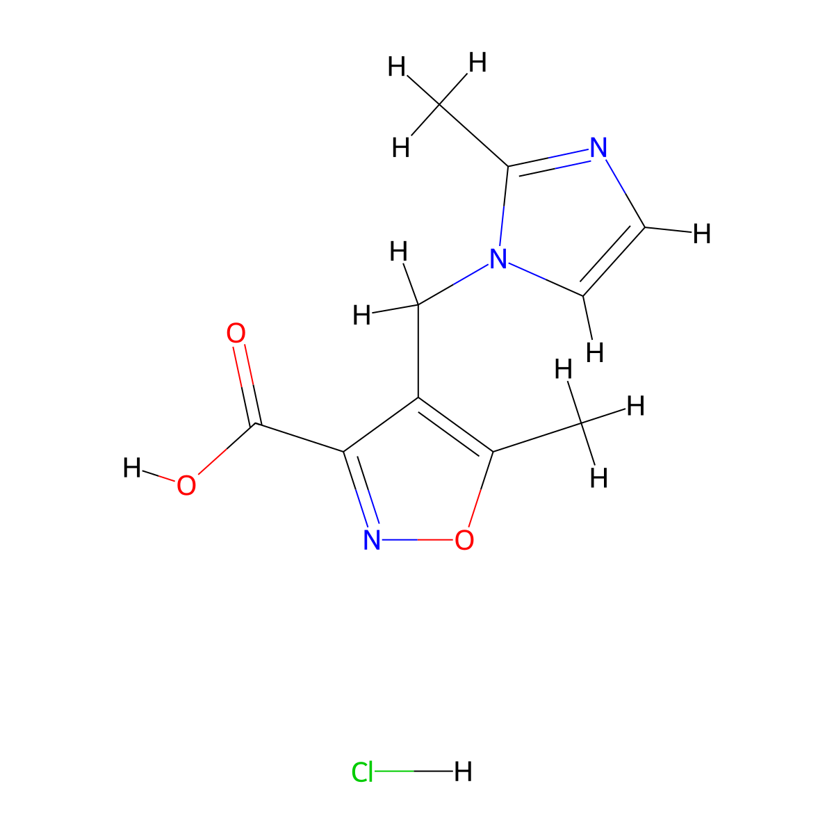 5-Methyl-4-(2-methyl-imidazol-1-ylmethyl)-isoxazole-3-carboxylic acid hydrochloride molecular structure, CAS 1185165-24-5