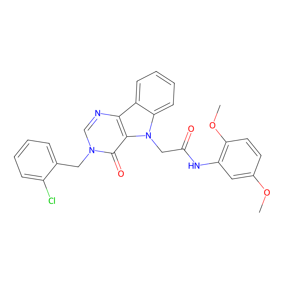 2-(3-(2-chlorobenzyl)-4-oxo-3H-pyrimido[5,4-b]indol-5(4H)-yl)-N-(2,5-dimethoxyphenyl)acetamide molecular structure, CAS 1185165-30-3