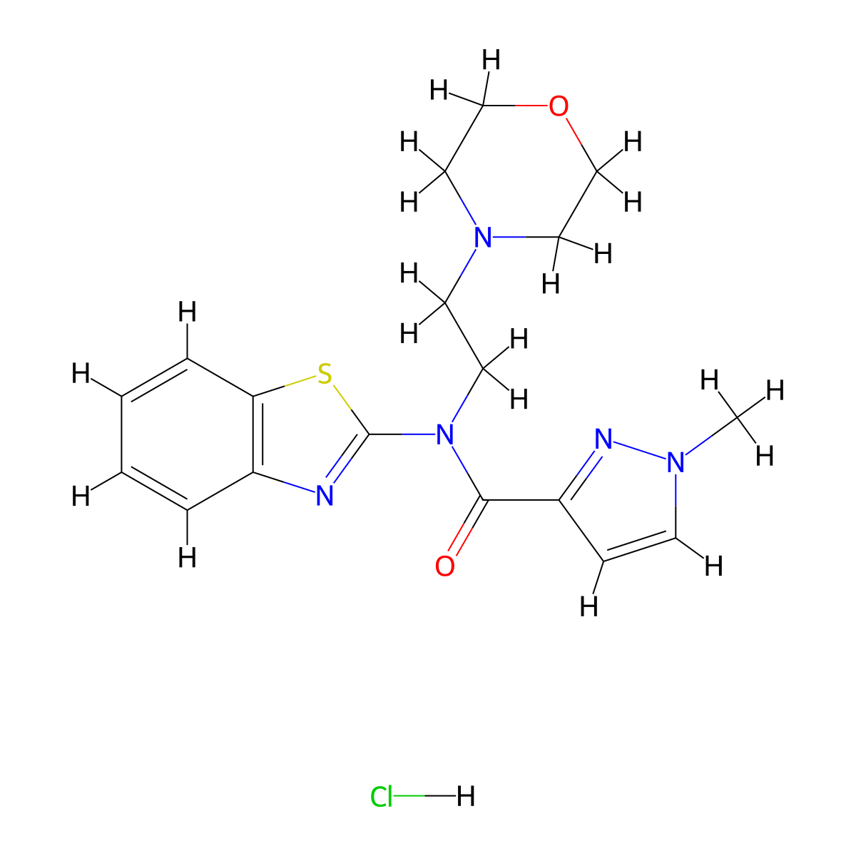 N-(benzo[d]thiazol-2-yl)-1-methyl-N-(2-morpholinoethyl)-1H-pyrazole-3-carboxamide hydrochloride molecular structure, CAS 1185165-32-5