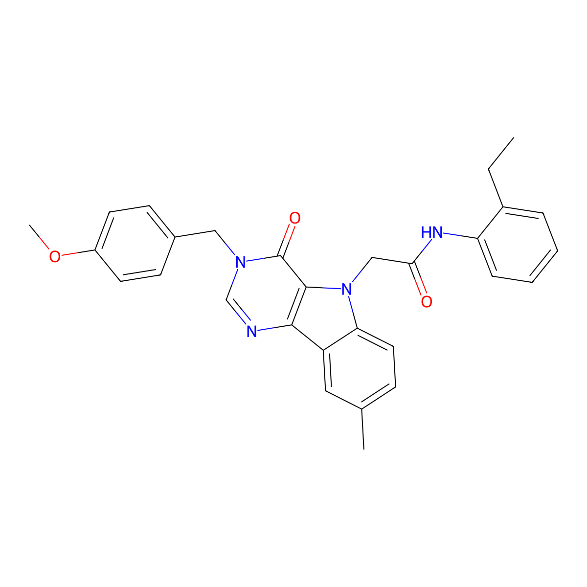 N-(2-ethylphenyl)-2-(3-(4-methoxybenzyl)-8-methyl-4-oxo-3H-pyrimido[5,4-b]indol-5(4H)-yl)acetamide molecular structure, CAS 1185166-23-7