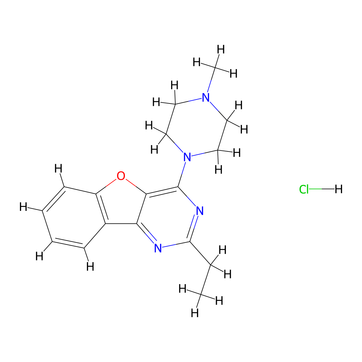 4-Ethyl-6-(4-methylpiperazin-1-yl)-8-oxa-3,5-diazatricyclo[7.4.0.0^{2,7}]trideca-1(13),2(7),3,5,9,11-hexaene hydrochloride molecular structure, CAS 1185166-56-6