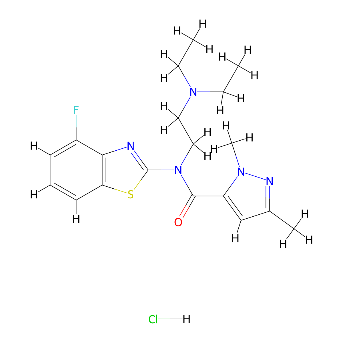 N-(2-(diethylamino)ethyl)-N-(4-fluorobenzo[d]thiazol-2-yl)-1,3-dimethyl-1H-pyrazole-5-carboxamide hydrochloride molecular structure, CAS 1185166-78-2