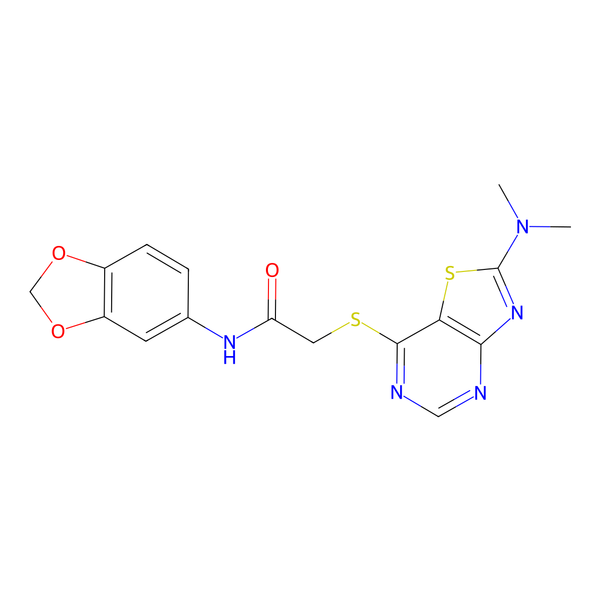 N-(benzo[d][1,3]dioxol-5-yl)-2-((2-(dimethylamino)thiazolo[4,5-d]pyrimidin-7-yl)thio)acetamide molecular structure, CAS 1185167-03-6