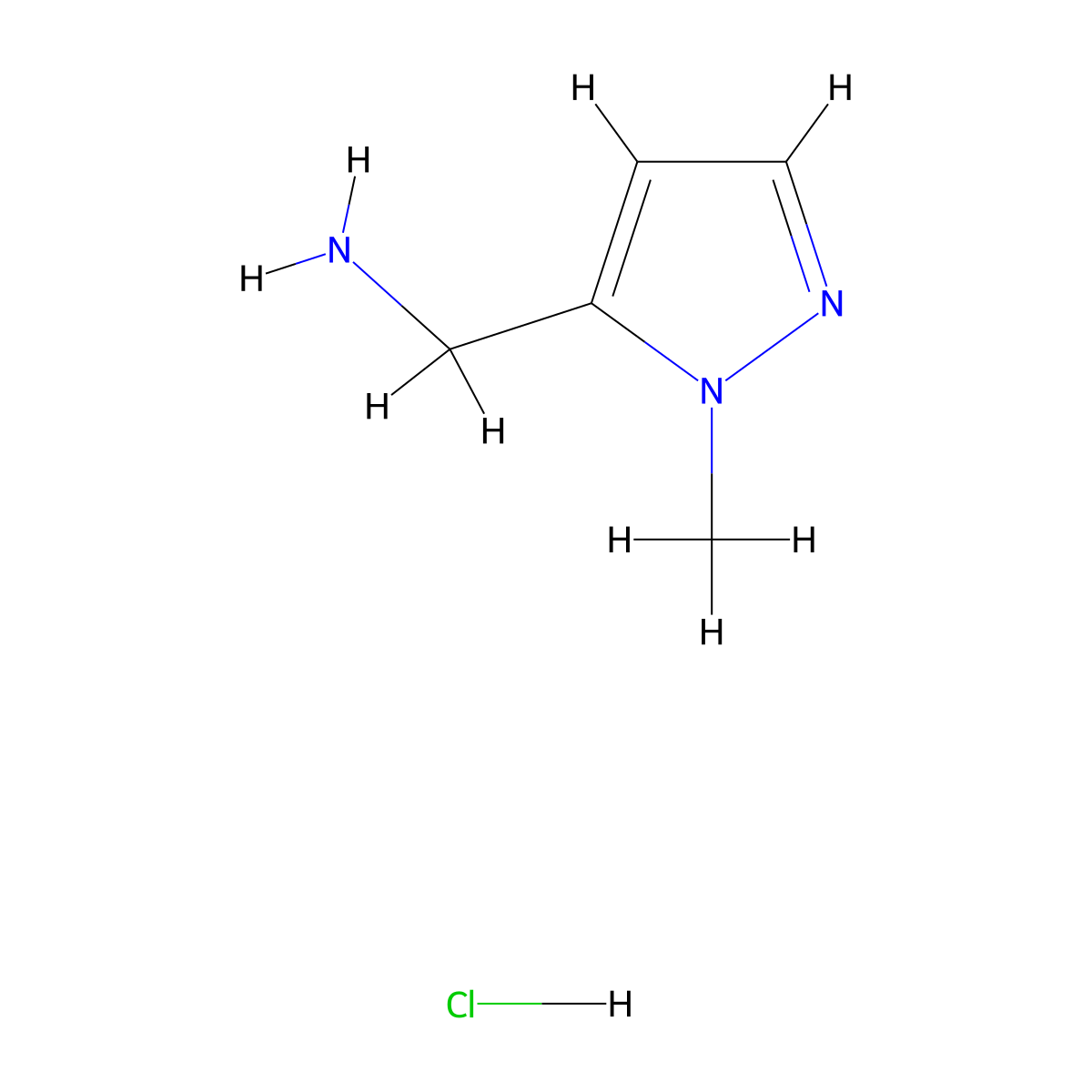 (1-Methyl-1H-pyrazol-5-yl)methanamine hydrochloride molecular structure, CAS 1185169-37-2