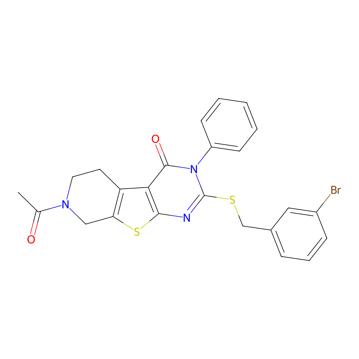 7-acetyl-2-((3-bromobenzyl)thio)-3-phenyl-5,6,7,8-tetrahydropyrido[4',3':4,5]thieno[2,3-d]pyrimidin-4(3H)-one molecular structure, CAS 1185169-52-1