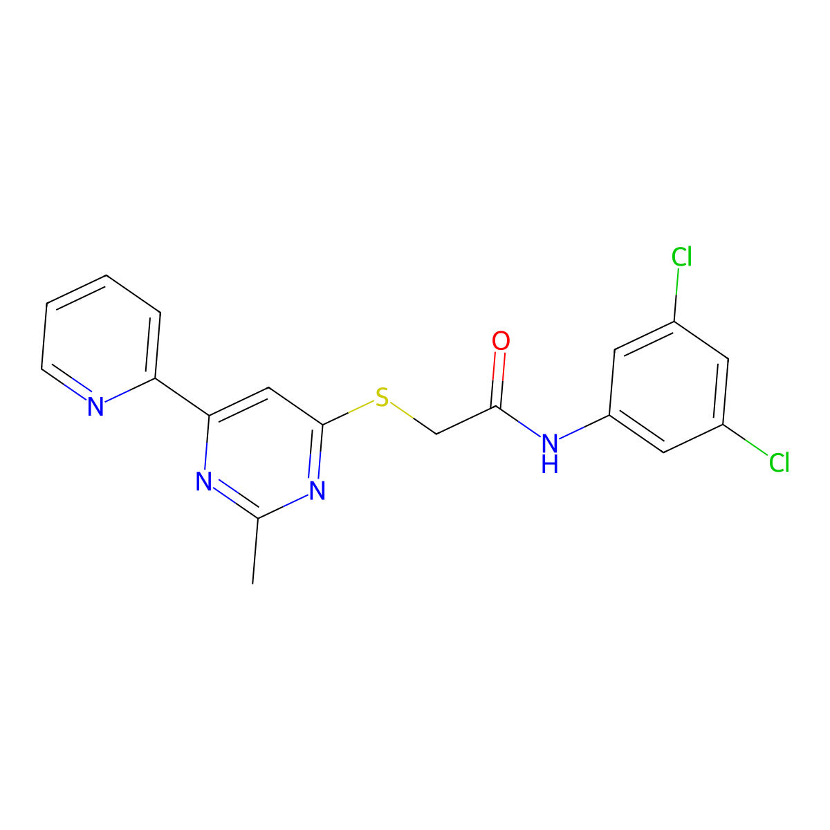 N-(3,5-dichlorophenyl)-2-{[2-methyl-6-(pyridin-2-yl)pyrimidin-4-yl]sulfanyl}acetamide molecular structure, CAS 1185170-08-4