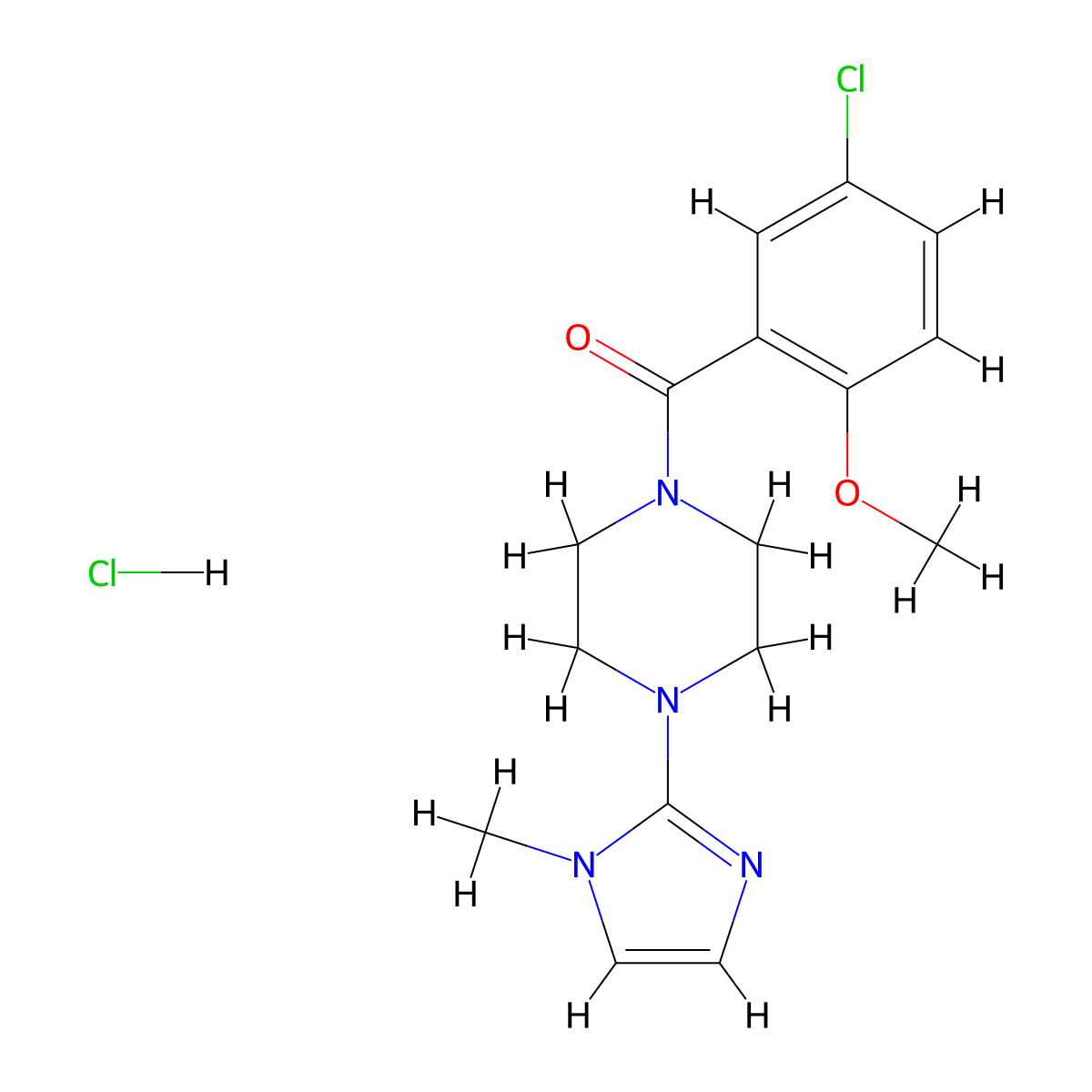 (5-chloro-2-methoxyphenyl)(4-(1-methyl-1H-imidazol-2-yl)piperazin-1-yl)methanone hydrochloride molecular structure, CAS 1185170-83-5