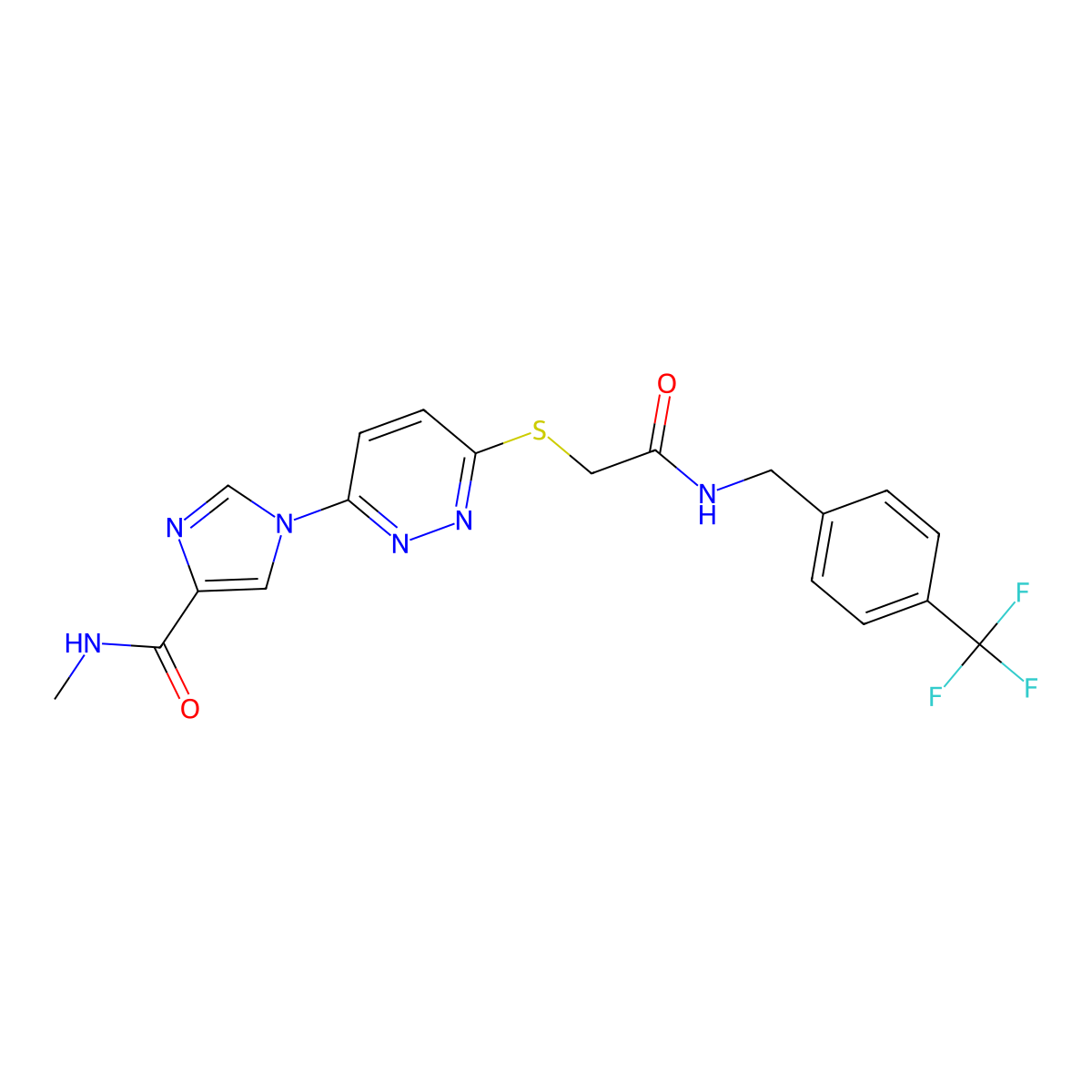 N-methyl-1-(6-{[({[4-(trifluoromethyl)phenyl]methyl}carbamoyl)methyl]sulfanyl}pyridazin-3-yl)-1H-imidazole-4-carboxamide molecular structure, CAS 1185171-12-3