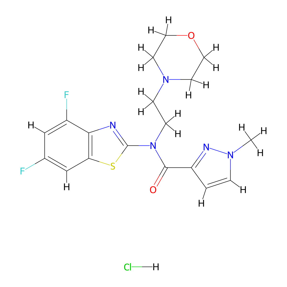 N-(4,6-difluorobenzo[d]thiazol-2-yl)-1-methyl-N-(2-morpholinoethyl)-1H-pyrazole-3-carboxamide hydrochloride molecular structure, CAS 1185171-78-1