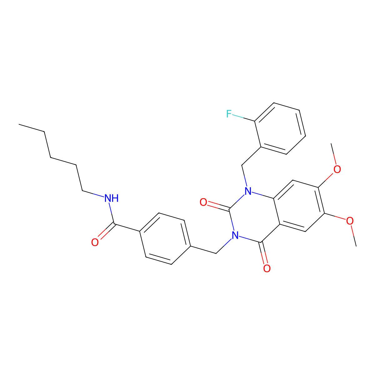 4-((1-(2-fluorobenzyl)-6,7-dimethoxy-2,4-dioxo-1,2-dihydroquinazolin-3(4H)-yl)methyl)-N-pentylbenzamide molecular structure, CAS 1185171-81-6