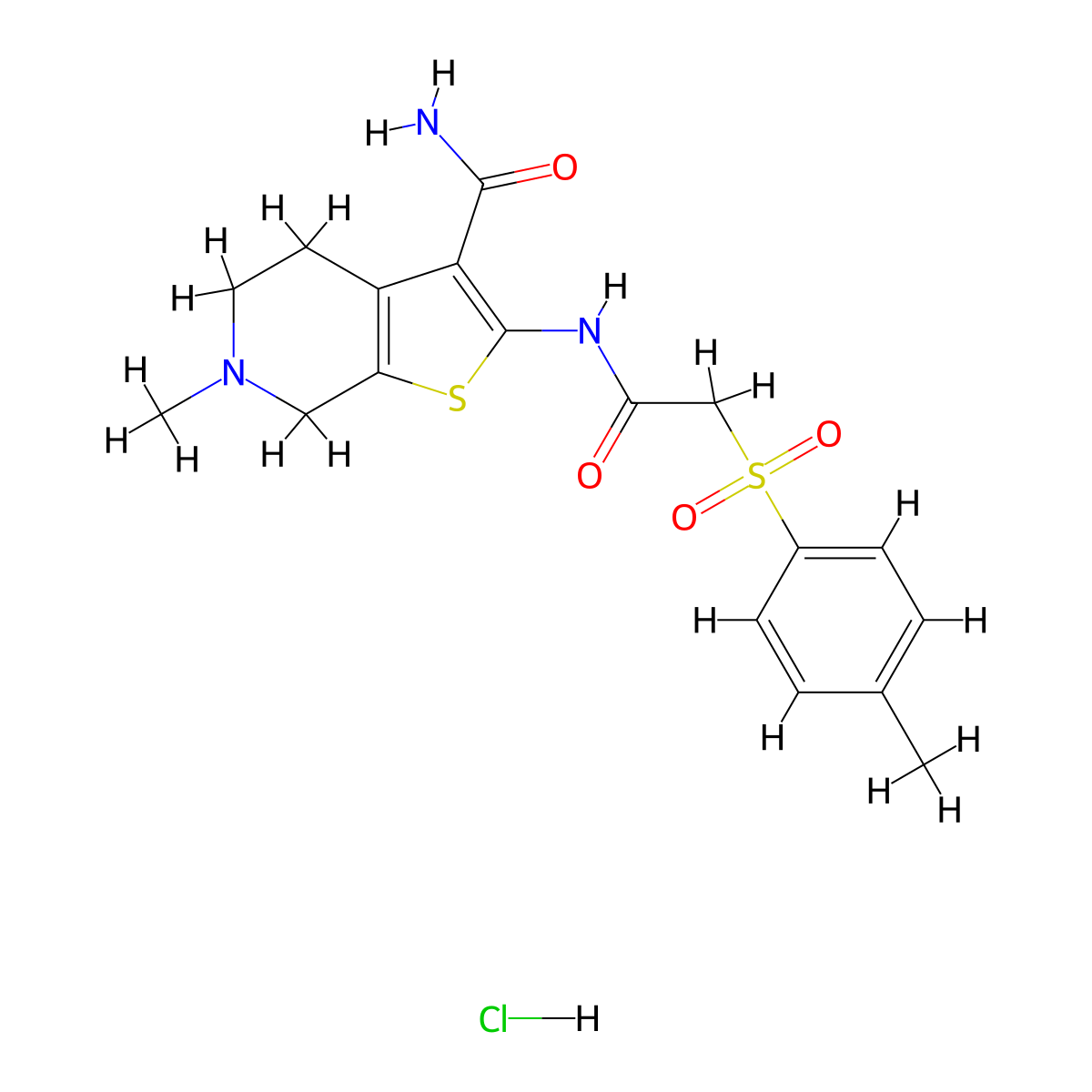 6-Methyl-2-(2-tosylacetamido)-4,5,6,7-tetrahydrothieno[2,3-c]pyridine-3-carboxamide hydrochloride molecular structure, CAS 1185173-06-1