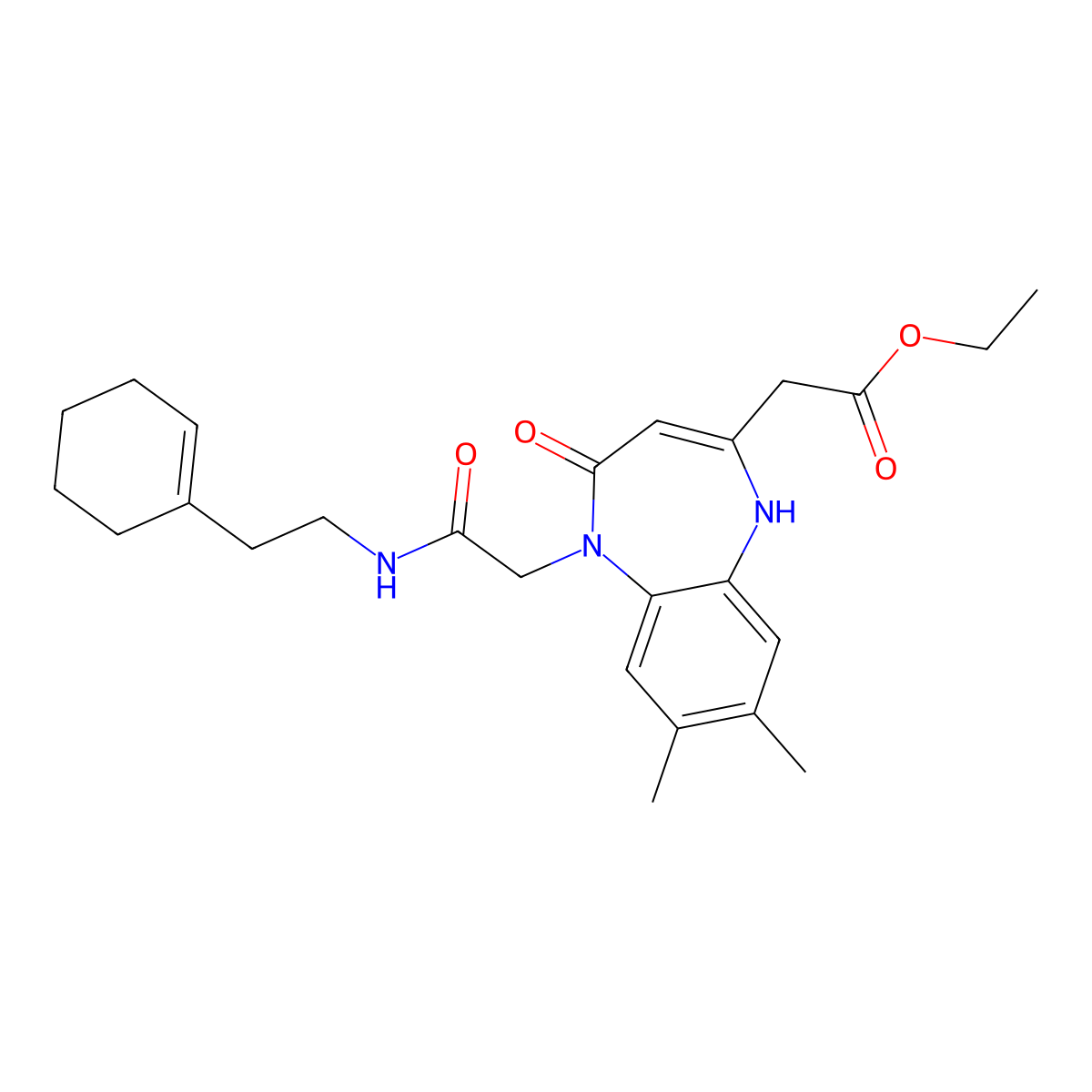 ethyl 2-[5-({[2-(cyclohex-1-en-1-yl)ethyl]carbamoyl}methyl)-7,8-dimethyl-4-oxo-4,5-dihydro-1H-1,5-benzodiazepin-2-yl]acetate molecular structure, CAS 1185173-39-0