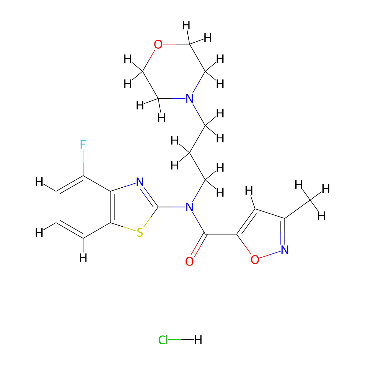 N-(4-fluorobenzo[d]thiazol-2-yl)-3-methyl-N-(3-morpholinopropyl)isoxazole-5-carboxamide hydrochloride molecular structure, CAS 1185173-54-9