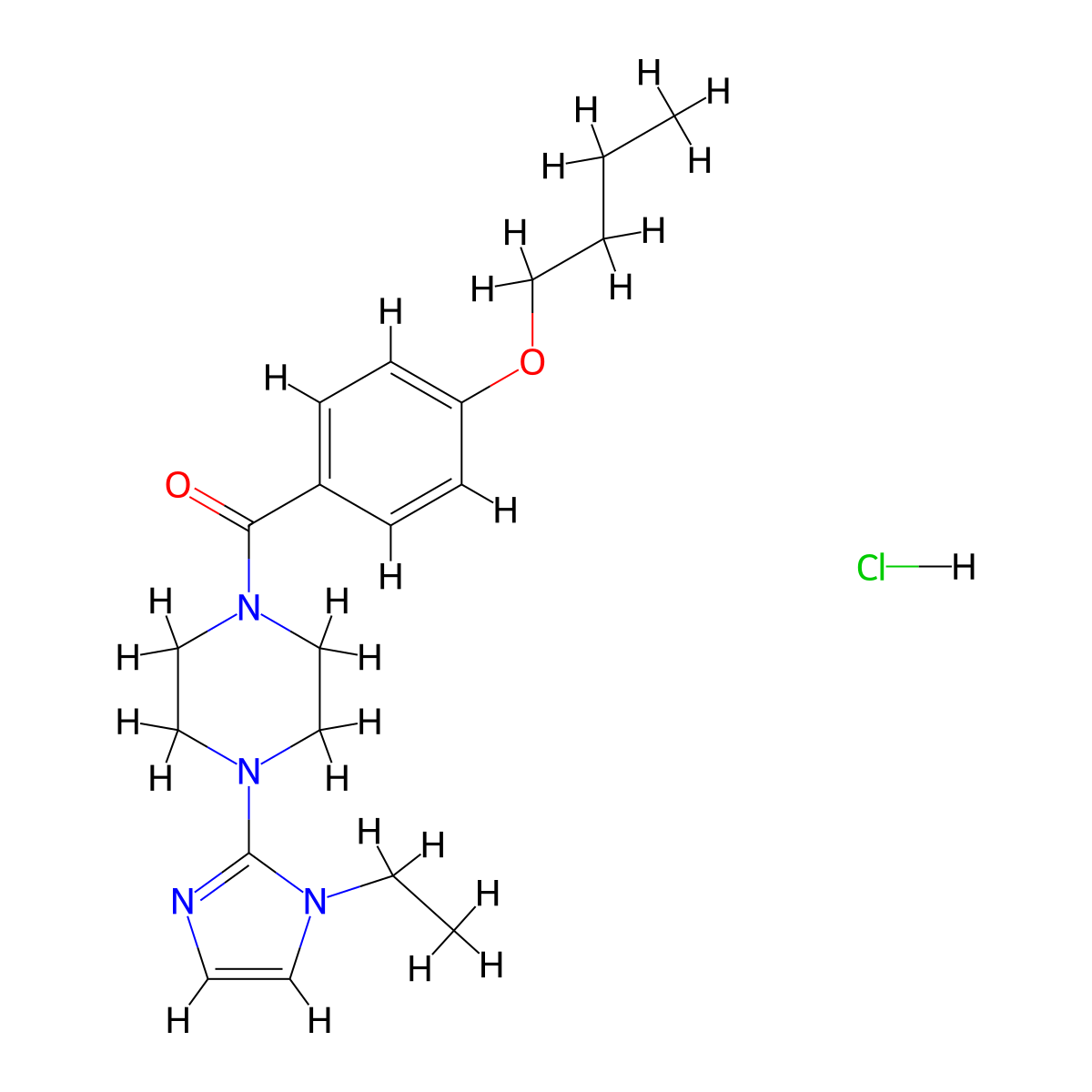 (4-butoxyphenyl)(4-(1-ethyl-1H-imidazol-2-yl)piperazin-1-yl)methanone hydrochloride molecular structure, CAS 1185174-10-0