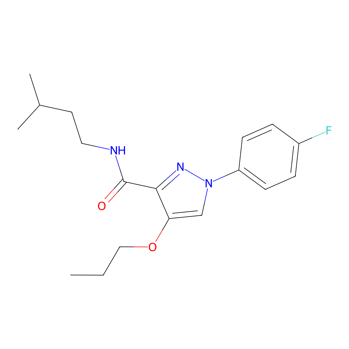 1-(4-fluorophenyl)-N-isopentyl-4-propoxy-1H-pyrazole-3-carboxamide molecular structure, CAS 1185174-12-2