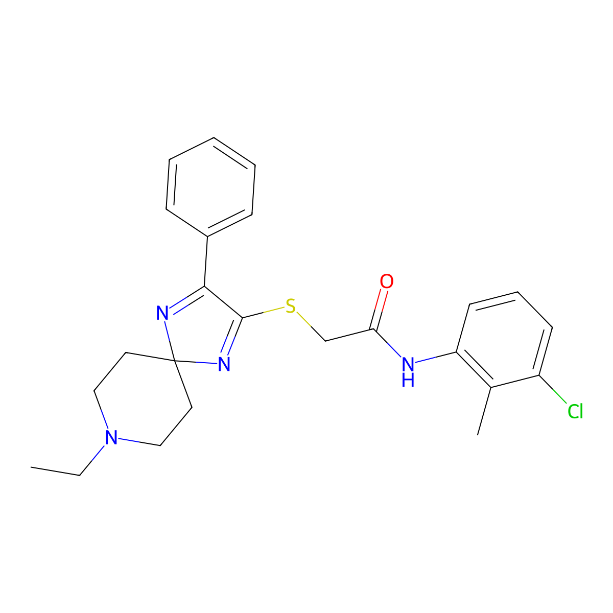 N-(3-chloro-2-methylphenyl)-2-((8-ethyl-3-phenyl-1,4,8-triazaspiro[4.5]deca-1,3-dien-2-yl)thio)acetamide molecular structure, CAS 1185174-35-9
