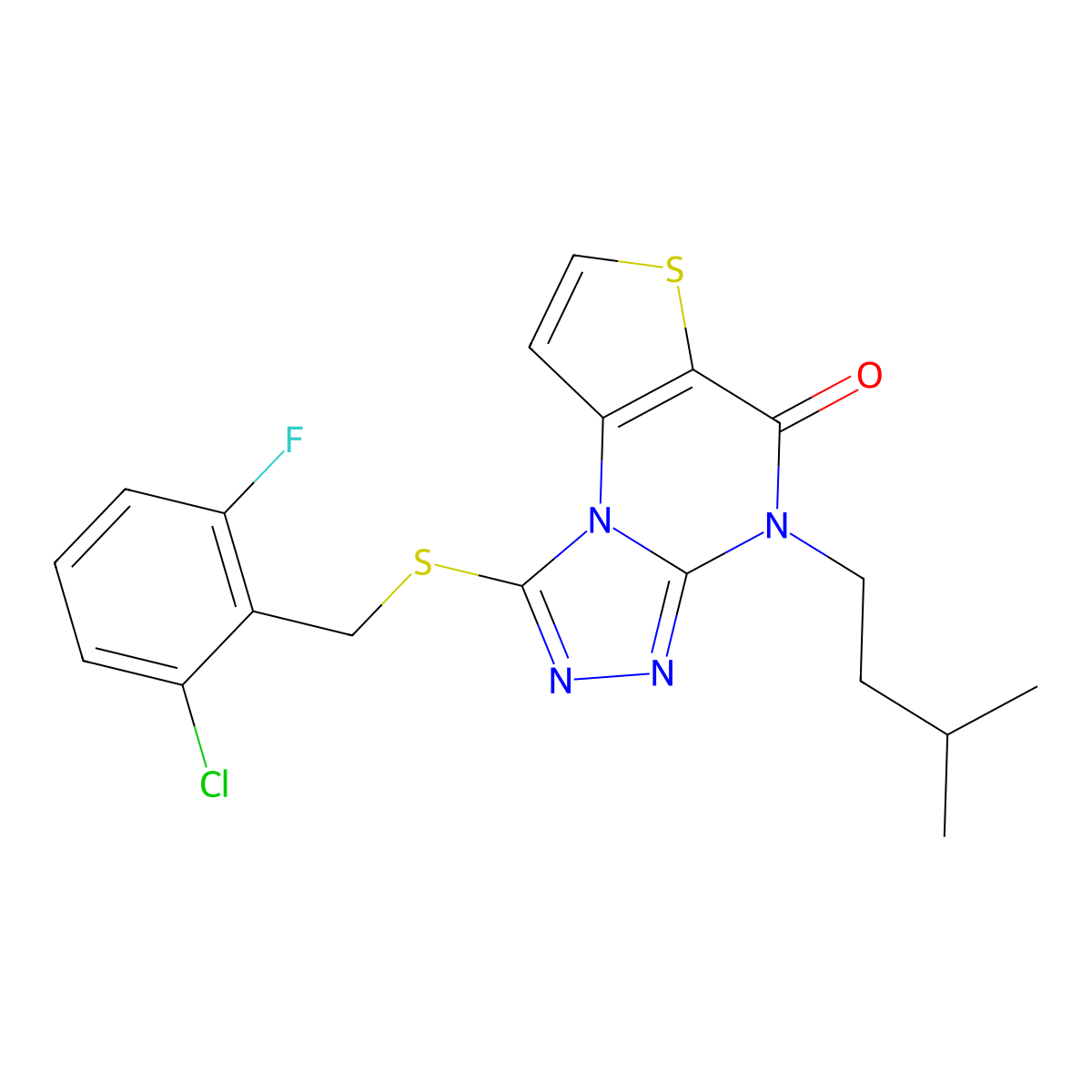 1-((2-chloro-6-fluorobenzyl)thio)-4-isopentylthieno[2,3-e][1,2,4]triazolo[4,3-a]pyrimidin-5(4H)-one molecular structure, CAS 1185174-63-3