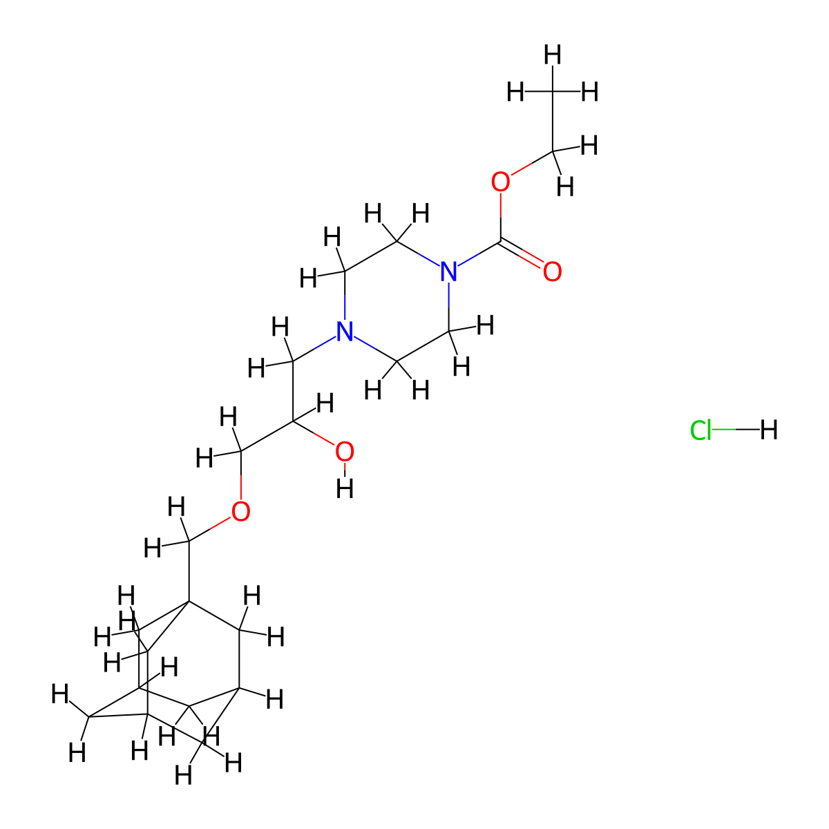 Ethyl 4-{3-[(adamantan-1-yl)methoxy]-2-hydroxypropyl}piperazine-1-carboxylate hydrochloride molecular structure, CAS 1185175-63-6