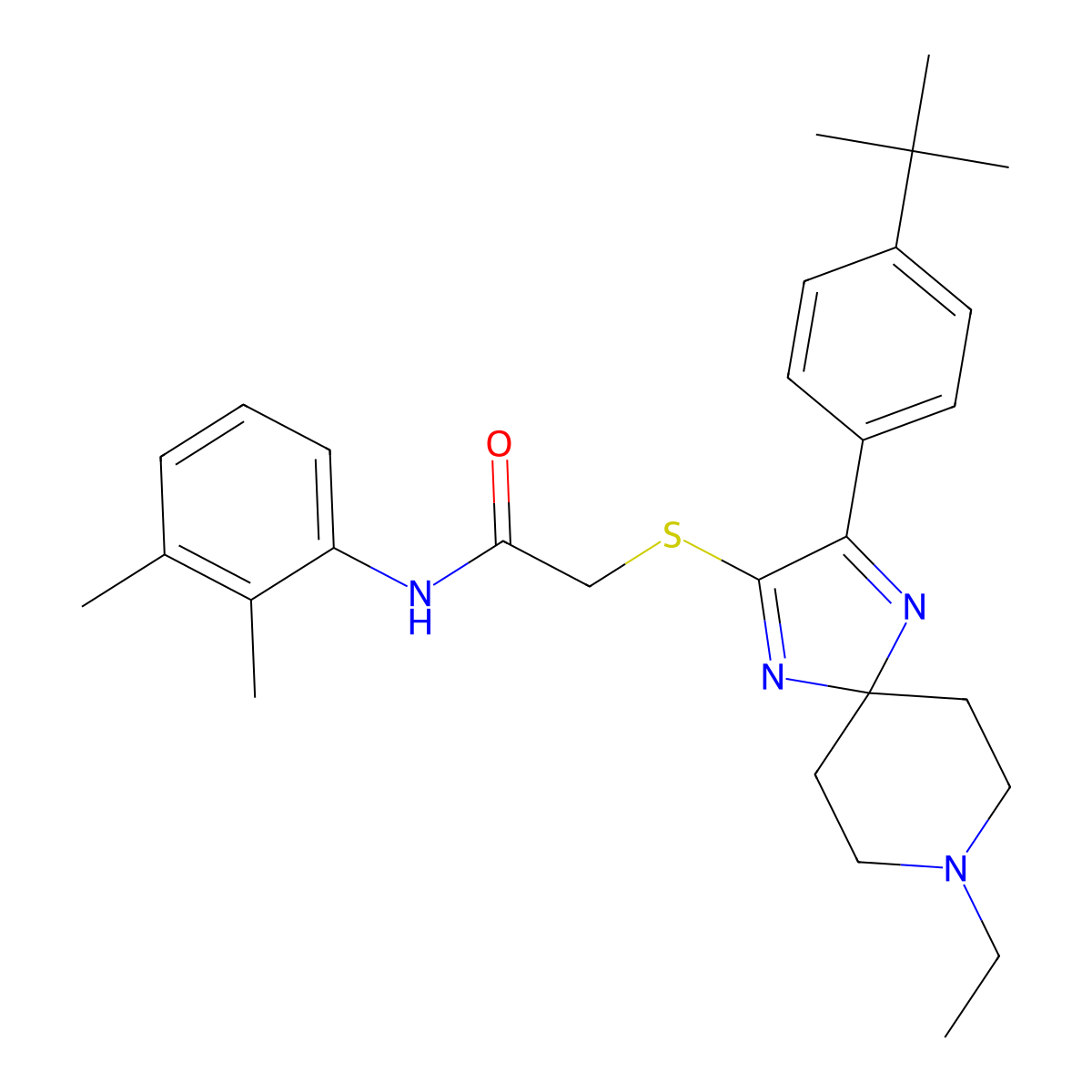 2-((3-(4-(tert-butyl)phenyl)-8-ethyl-1,4,8-triazaspiro[4.5]deca-1,3-dien-2-yl)thio)-N-(2,3-dimethylphenyl)acetamide molecular structure, CAS 1185176-35-5