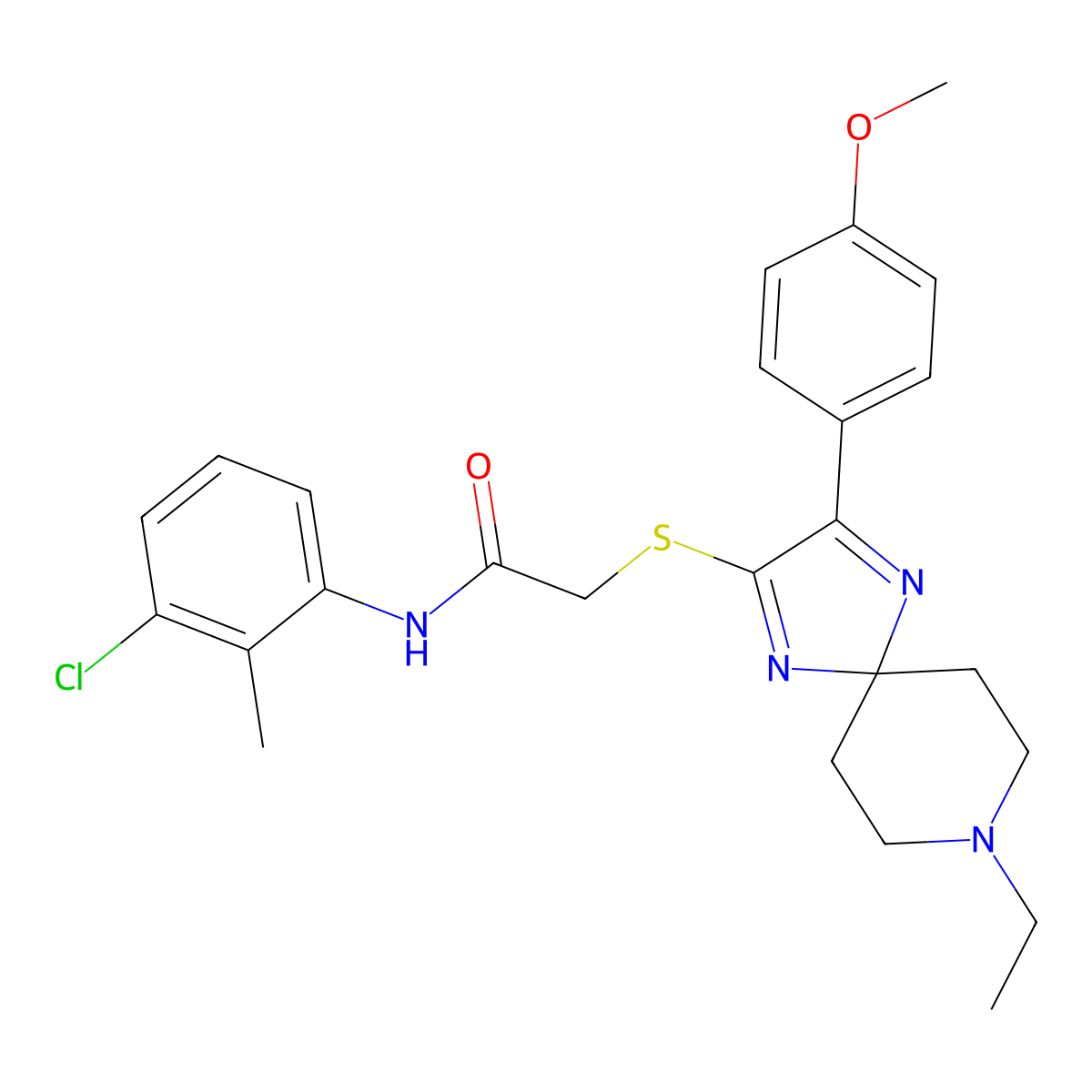 N-(3-chloro-2-methylphenyl)-2-((8-ethyl-3-(4-methoxyphenyl)-1,4,8-triazaspiro[4.5]deca-1,3-dien-2-yl)thio)acetamide molecular structure, CAS 1185176-57-1
