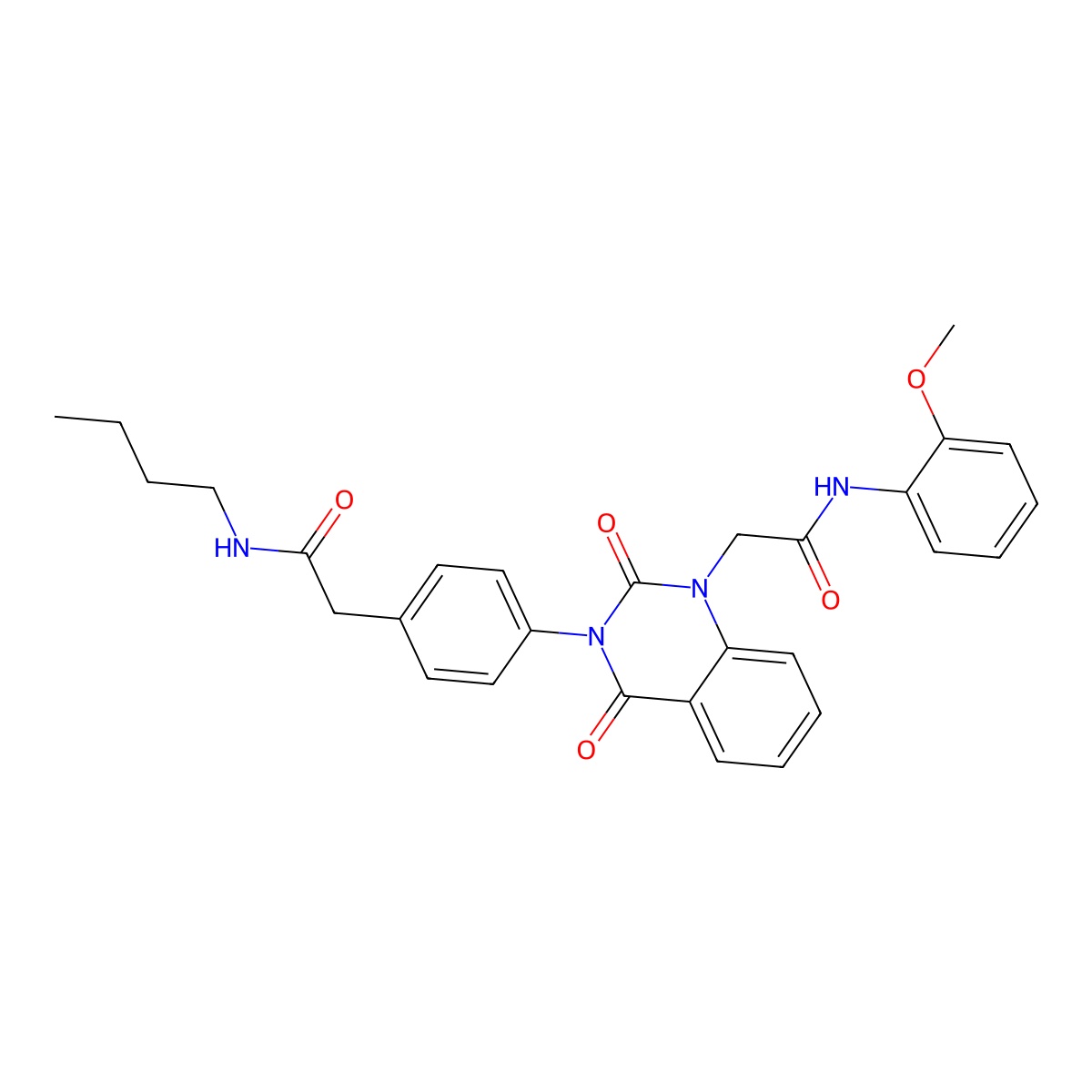 N-butyl-2-(4-(1-(2-((2-methoxyphenyl)amino)-2-oxoethyl)-2,4-dioxo-1,2-dihydroquinazolin-3(4H)-yl)phenyl)acetamide molecular structure, CAS 1185177-04-1