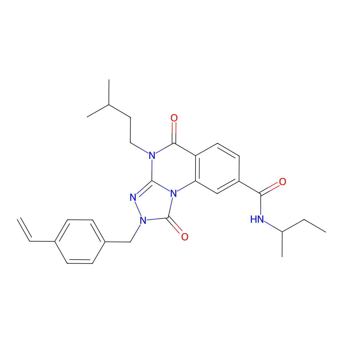N-(sec-butyl)-4-(3-methylbutyl)-1,5-dioxo-2-(4-vinylbenzyl)-1,2,4,5-tetrahydro[1,2,4]triazolo[4,3-a]quinazoline-8-carboxamide molecular structure, CAS 1185179-04-7