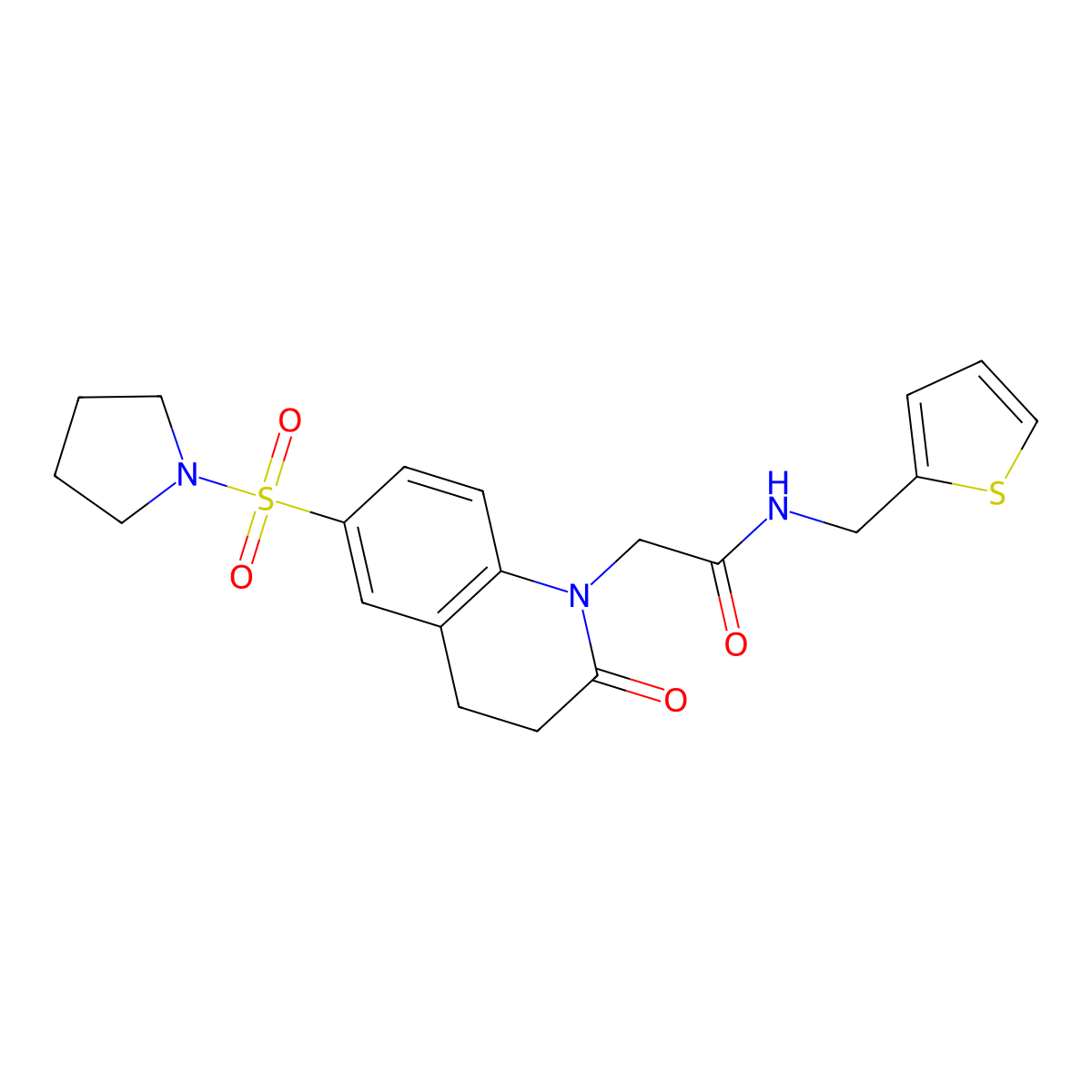 2-[2-oxo-6-(pyrrolidin-1-ylsulfonyl)-3,4-dihydroquinolin-1(2H)-yl]-N-(2-thienylmethyl)acetamide molecular structure, CAS 1185179-23-0