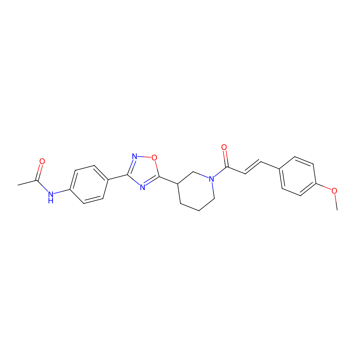 N-[4-[5-[1-[3-(4-Methoxyphenyl)-1-oxo-2-propen-1-yl]-3-piperidinyl]-1,2,4-oxadiazol-3-yl]phenyl]acetamide molecular structure, CAS 1185237-09-5