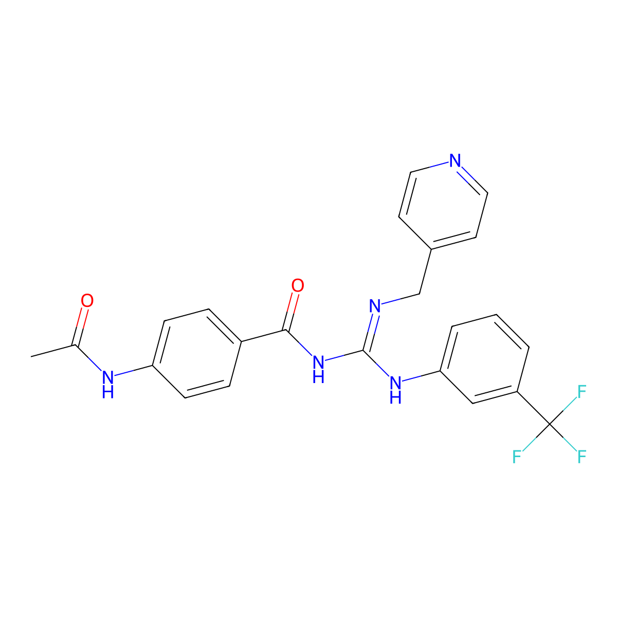 4-(acetylamino)-N-((E)-[(pyridin-4-ylmethyl)amino]{[3-(trifluoromethyl)phenyl]imino}methyl)benzamide molecular structure, CAS 1185245-15-1
