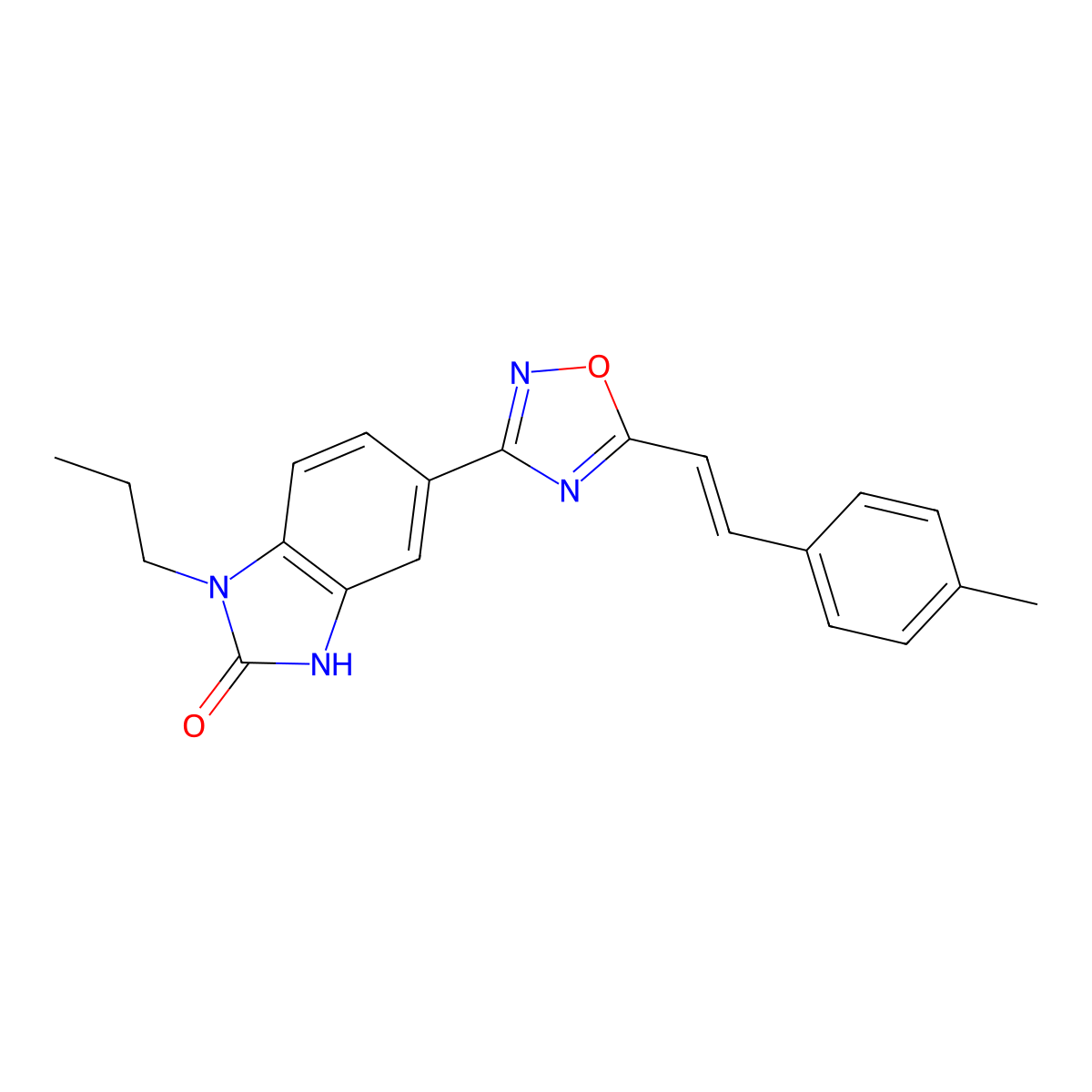 1,3-Dihydro-5-[5-[2-(4-methylphenyl)ethenyl]-1,2,4-oxadiazol-3-yl]-1-propyl-2H-benzimidazol-2-one molecular structure, CAS 1185246-18-7