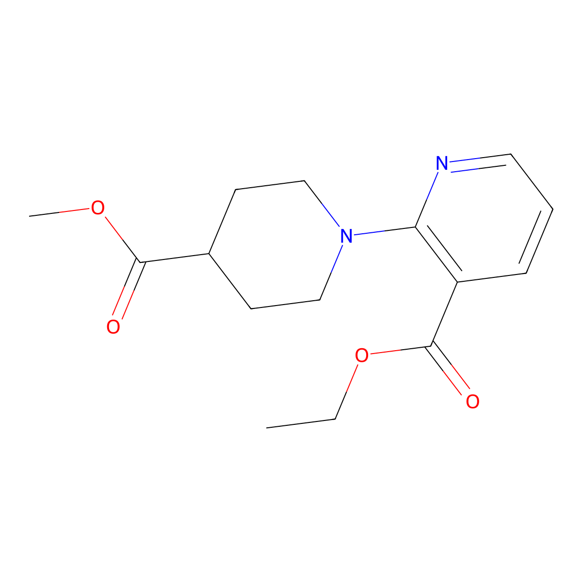 Ethyl 2-(4-(methoxycarbonyl)piperidin-1-YL)pyridine-3-carboxylate molecular structure, CAS 1185291-72-8