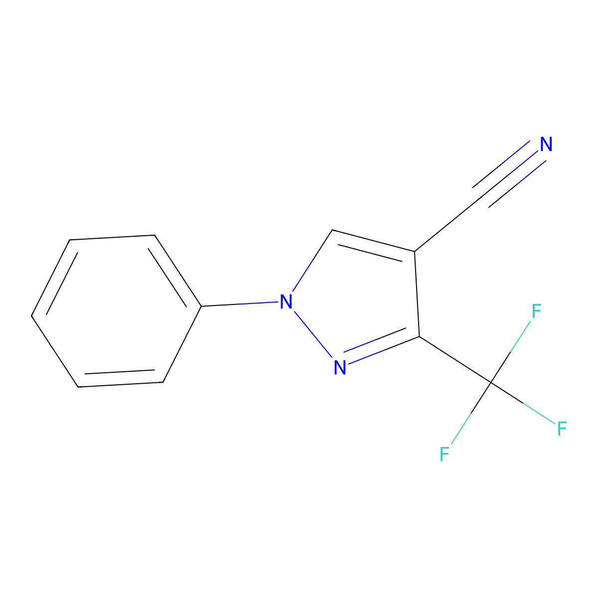 1-Phenyl-3-(trifluoromethyl)-1H-pyrazole-4-carbonitrile molecular structure, CAS 1185292-65-2