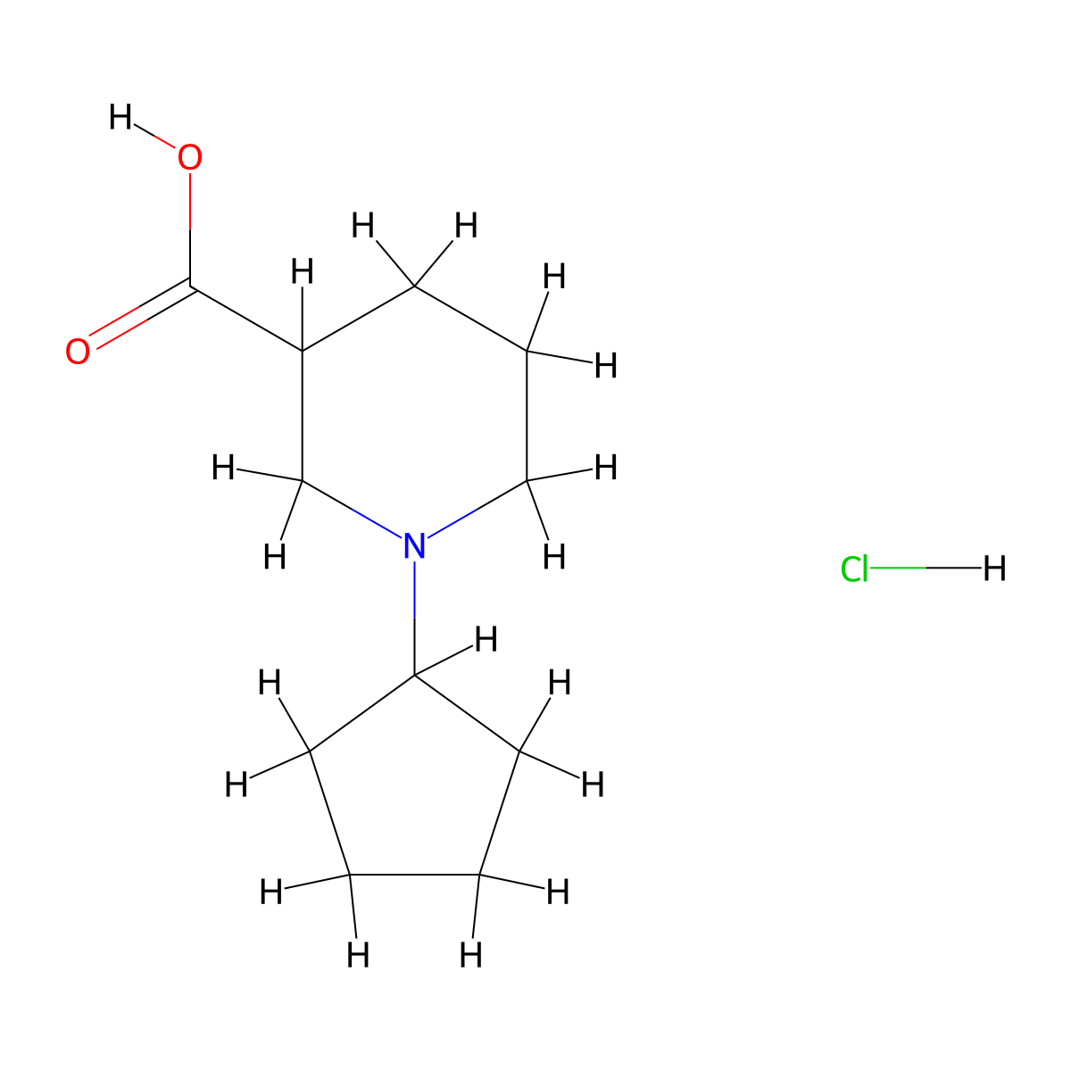 1-Cyclopentylpiperidine-3-carboxylic acid hydrochloride molecular structure, CAS 1185293-17-7