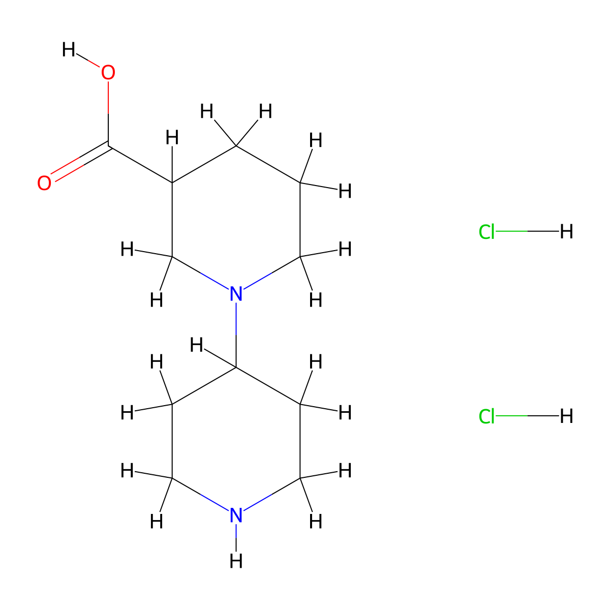 1,4'-Bipiperidine-3-carboxylic acid dihydrochloride molecular structure, CAS 1185293-24-6