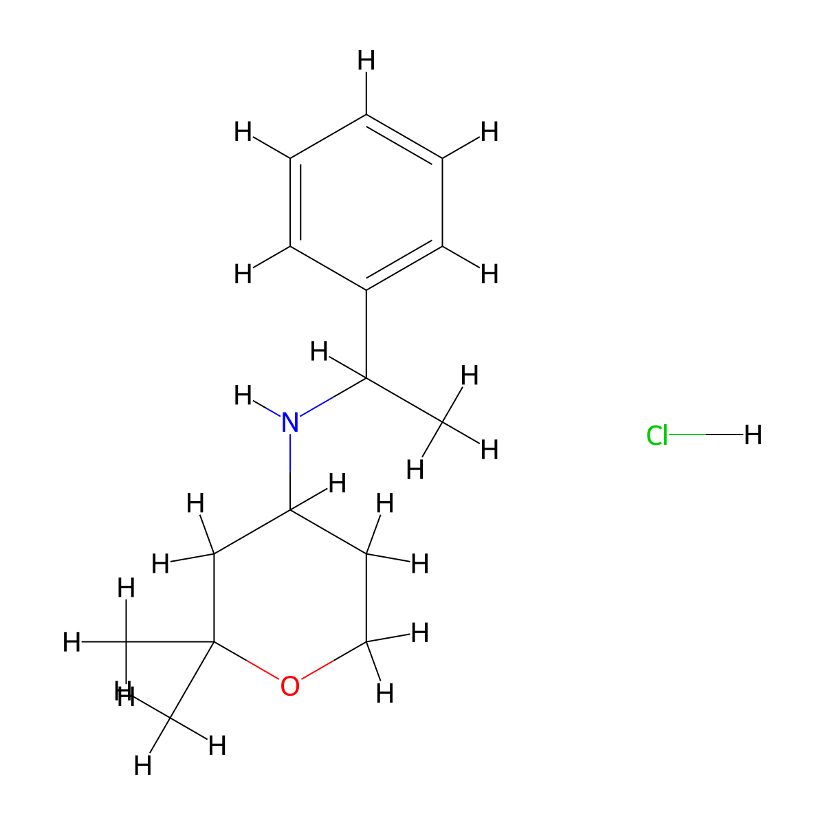 (2,2-Dimethyl-tetrahydro-pyran-4-YL)-(1-phenyl-ethyl)-amine hydrochloride molecular structure, CAS 1185293-77-9