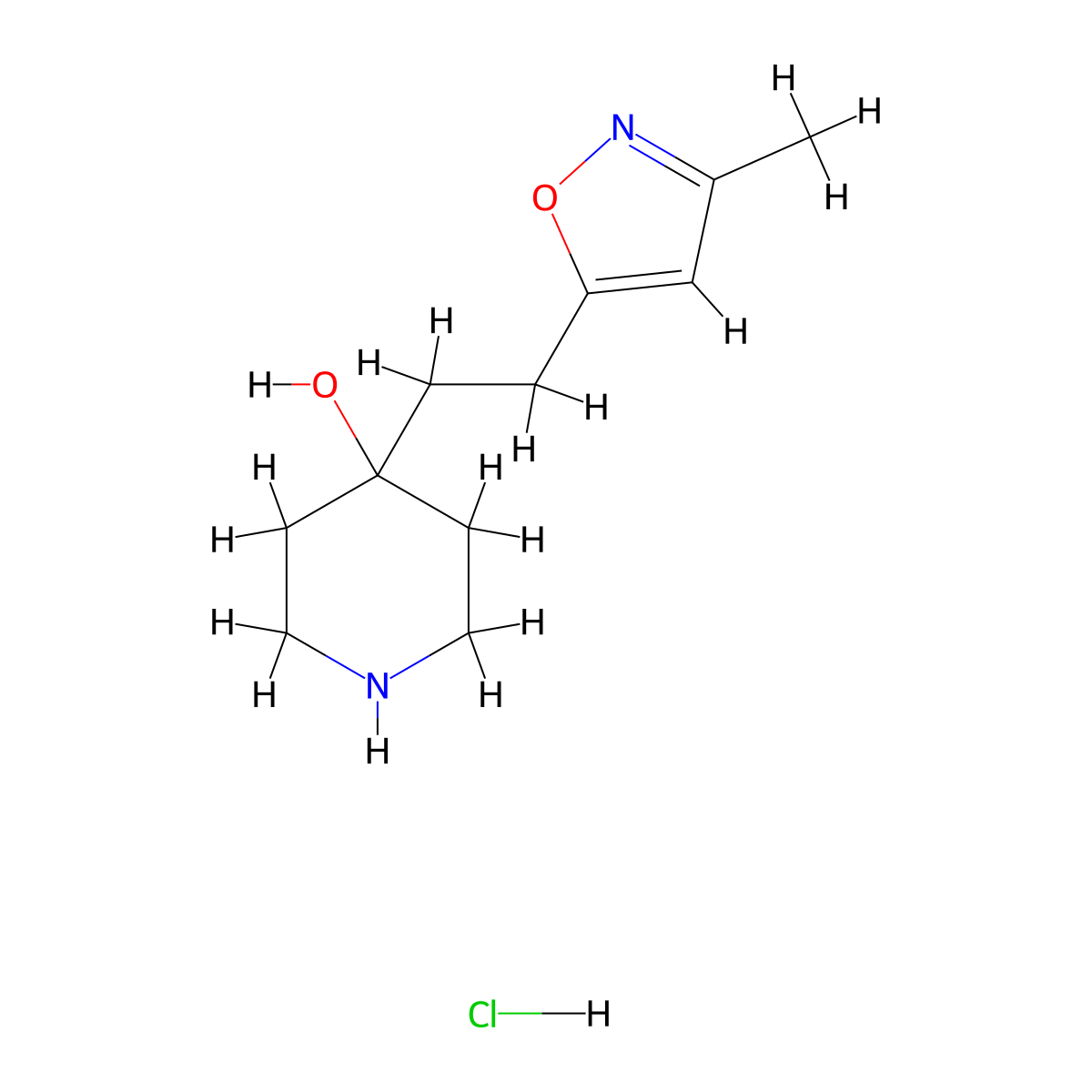 4-[2-(3-Methyl-5-isoxazolyl)ethyl]-4-piperidinol hydrochloride (1:1) molecular structure, CAS 1185293-80-4