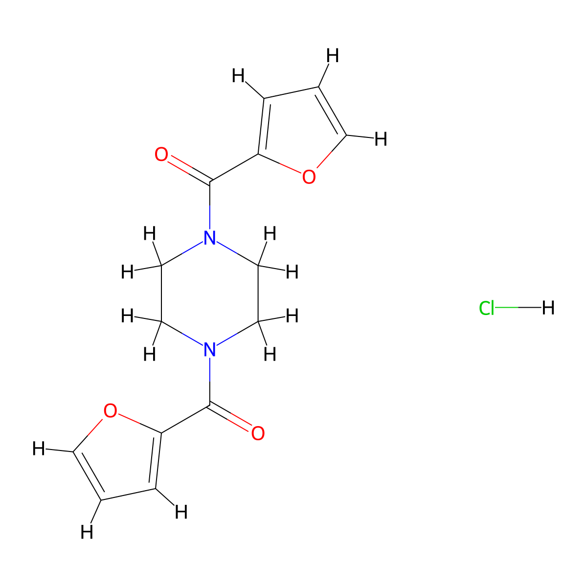 [4-(Furan-2-carbonyl)-piperazin-1-yl]-furan-2-yl-methanone hydrochloride molecular structure, CAS 1185293-86-0