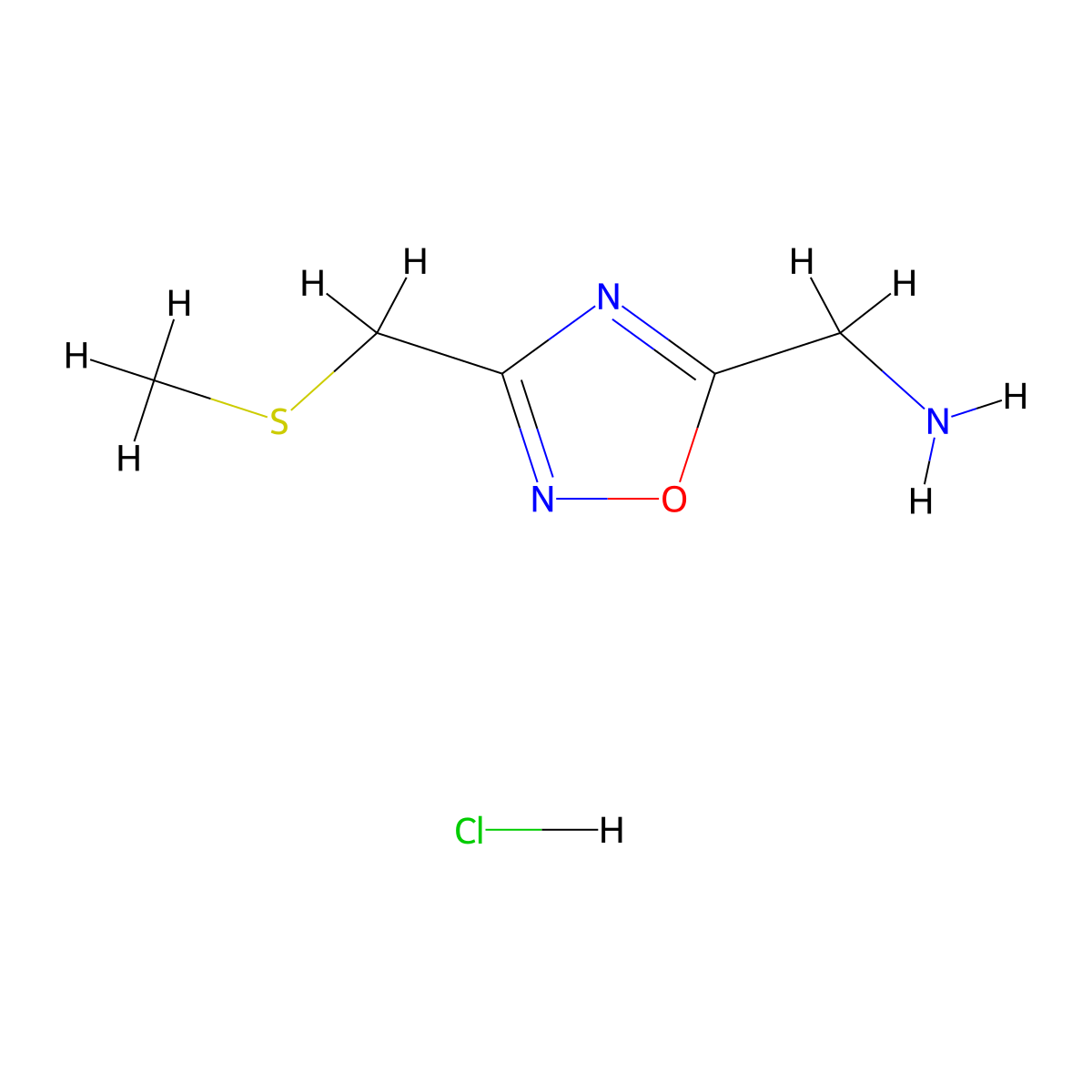 (3-((Methylsulfanyl)methyl)-1,2,4-oxadiazol-5-yl)methanamine hydrochloride molecular structure, CAS 1185294-03-4