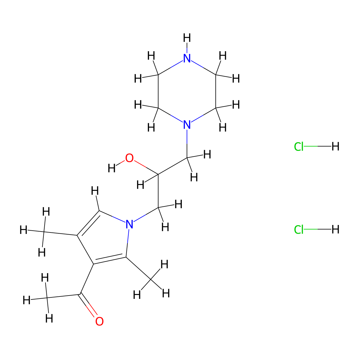 1-[1-(2-Hydroxy-3-piperazin-1-yl-propyl)-2,4-dimethyl-1h-pyrrol-3-yl]-ethanone dihydrochloride molecular structure, CAS 1185294-24-9