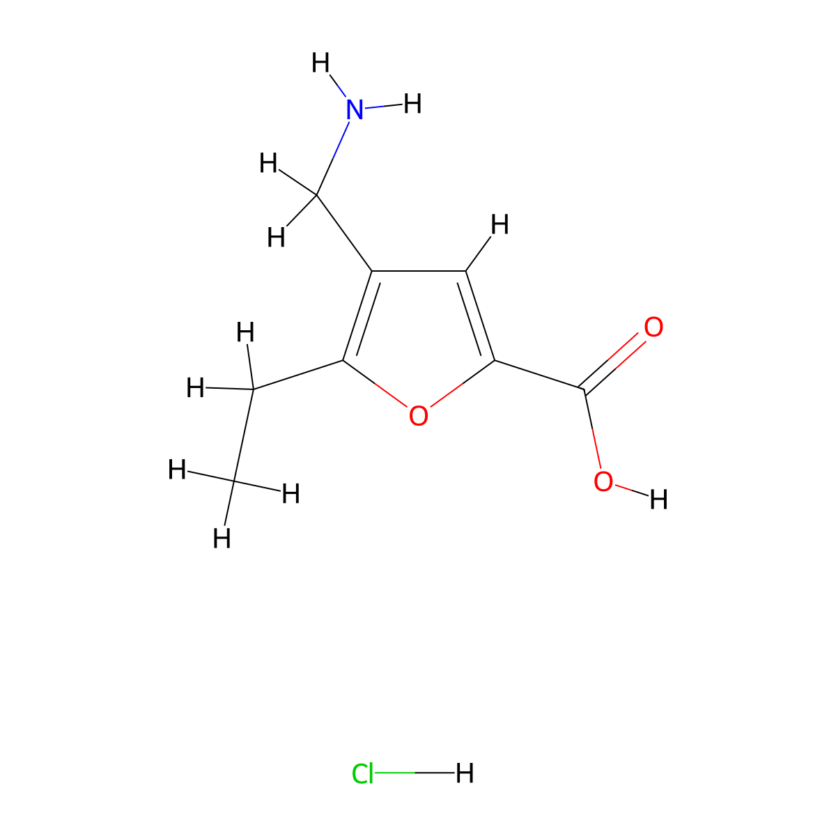 4-Aminomethyl-5-ethyl-furan-2-carboxylic acid hydrochloride molecular structure, CAS 1185294-39-6