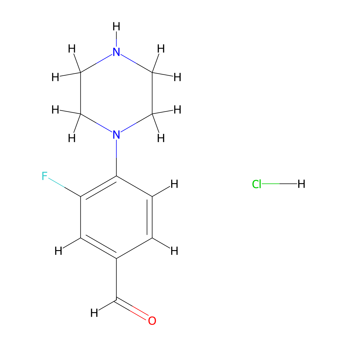 3-Fluoro-4-(1-piperazino)-benzaldehydehydrochloride molecular structure, CAS 1185294-45-4
