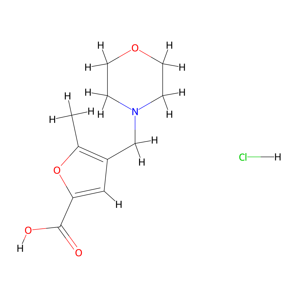 5-Methyl-4-morpholin-4-ylmethyl-furan-2-carboxylic acid hydrochloride molecular structure, CAS 1185294-53-4