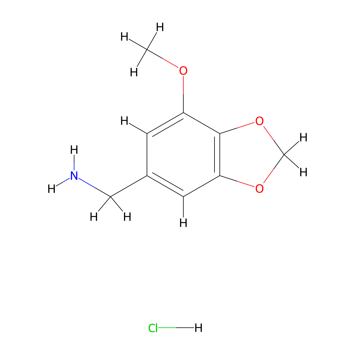 (7-Methoxybenzo[d][1,3]dioxol-5-yl)methanamine hydrochloride molecular structure, CAS 1185295-23-1