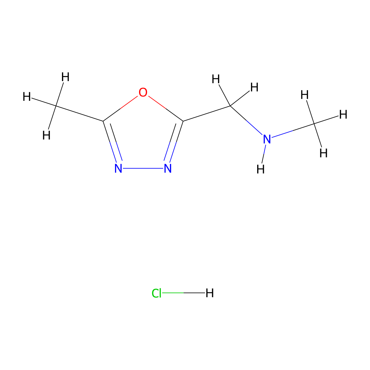 Methyl[(5-methyl-1,3,4-oxadiazol-2-yl)methyl]amine hydrochloride molecular structure, CAS 1185295-34-4