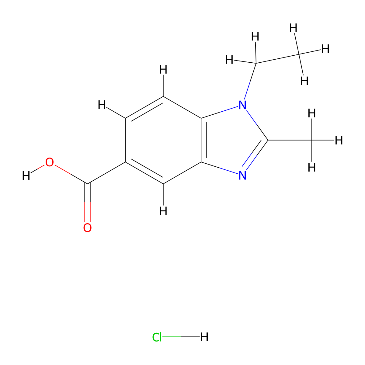 1-Ethyl-2-methyl-1H-benzoimidazole-5-carboxylic acid hydrochloride molecular structure, CAS 1185295-45-7